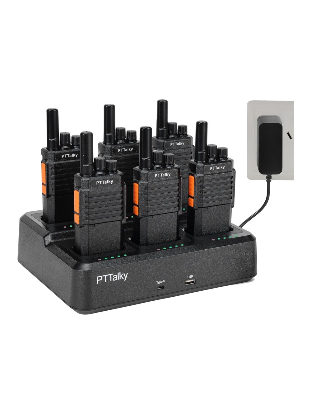 PTTalky FR2 Walkie Talkies for Adults with 6 Way Multi Unit Charger Charging